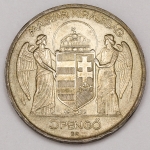 Numismática, Hungria. Moeda de 5 Pengo. Prata. 25g. 36mm, 10º aniversario Regencia do Almirante H. Horthy. Escassa.