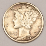 Numismática, U.S.A. One Dime Dollar `Mercury`, 1942. Prata 900. Original. Escassa.