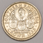Numismática, Rodésia do Sul. 1 Crown, 1953. Comemorativa 100º Aniversário do nascimento de Cecil Rhodes. Prata. 28.28g, 38.6mm. KM#27 Para colecionadores.