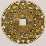 Numismática, China. Moeda chinesa Feng Shui. Amuleto da sorte. Fortuna e prosperidade. Bronze. 44mm.