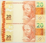 Lote com 3 cédulas de 20 Reais sendo MJ 037375095, MJ 037375096. Seriadas, escassas, flor de estampa.