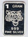 Numismática. Prata 999. 1 grama. Colecional. Estimada e muito colecionável.Tigre. 