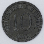 Numismática. Magnífica peça. Proveniente de importante coleção adquirida na Alemanha. Notgeld. 10 Pfennig. 1917 Offenbach.