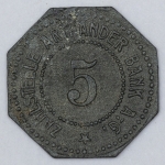 Numismática. Magnífica peça. Proveniente de importante coleção adquirida na Alemanha. Notgeld. 5 Pfennig. Banco em QuankemBruck. Raridade. Atualmente 15.000 habitantes.