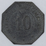 Numismática. Magnífica peça. Proveniente de importante coleção adquirida na Alemanha. Notgeld. 10 Pfennig. Ernst Petzold. Moeda particular para madeireira.