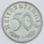 Numismática, Alemanha. 50 Reichspfennig - Nazista. Rara pela fragilidade do alumínio. Oportunidade. 1943 B.
