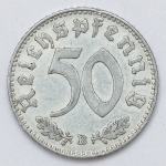 Numismática, Alemanha. 50 Reichspfennig - Nazista. Rara pela fragilidade do alumínio. Oportunidade. 1943 B.
