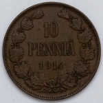 Numismática, Finlândia. 10 Pennias. 1914.