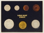 Numismática, Holanda. Cartela com 6 moedas + 1 token.