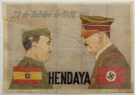 Espanha. Guerra Civil / II Guerra. 21 x 29 cm. Picotado. Servindo como propaganda, divulgação, convocação, etc. Quando destacado conta como cupom de racionamento. *Item não promove ou glorifica violência ou intolerância racial. Está à venda apenas para fins de preservação da memória histórica. A Organização do leilão não faz apologia a quaisquer movimentos políticos ou ideológicos, e repudia qualquer ideologia de cunho racista.