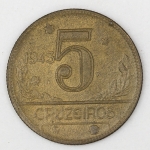 Numismática, Brasil. 5 Cruzeiros 1943. Linda.