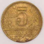 Numismática, Brasil. 5 Cruzeiros 1943. Perfeita.