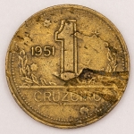 Numismática, Brasil. 1 Cruzeiro 1951. Cunho rachado.