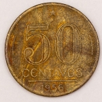 Numismática, Brasil. 50 Centavos 1956. Rabicho na Cabeça.