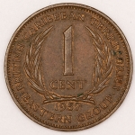 Numismática, Caribe. 1 Cent 1957. Territórios Britânicos.