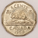 Numismática, Canadá. 5 Cents 1958. F.C.