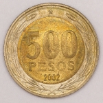Numismática, Chile. 500 Pesos 2002. F.C.