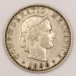 Numismática, Suíça. 20 Rappen 1899. F.C.