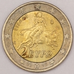 Numismática, Grécia. 2 Euros 2002.