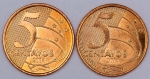 Numismática, Brasil. 2 Moedas 5 Centavos 2014. Escassas. Flor de Cunho.
