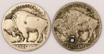 Numismática. Duas moedas. Five Cents 1927 com furo. Outra 19...