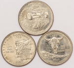 Numismática. Lote com 3 moedas quarter dollar. Comemorativas. Flor de cunho. 
