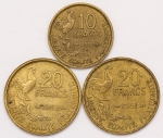 Numismática, França. Lote com 10 e 20 Francos 1952-1950-1951.