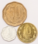 Numismática, Chile. 1-10-50 Pesos.