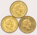 Numismática, Suíça. Lote com 3 Moedas 5 Rappen 1982-1989. F.C.