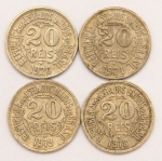 Numismática, Brasil. 20 Réis 1918-1919-1920-1920-1921. Lindas.