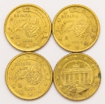 Numismática. Lote com 4 Moedas de 50 Eurocents.
