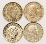 Numismática, Suíça. 20 Rappen 1909-1962-1969-1975.
