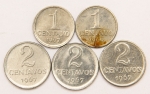 Numismática, Brasil. Lote com 5 Moedas 1 e 2 Centavos. Lindas.