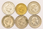 Numismática, Suíça. 5 Rappen 1981 e 10 rappen anos 1907, 1958, 1965, 1978, 1989.
