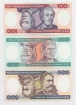 Numismática, Brasil. Lote com três cédulas de Cruzeiros. 100, 200 e 500, A6850075146A, A3526062348A e A3376068015A.