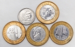 Numismática, Brasil. Lote com cinco moedas, sendo quatro de 1 Real Comemorativas (BC, JK, 50 Anos BC e Olimpíadas), além de 1 Centavo (1995).