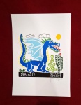 GUSTAVO BORGES - Xilogravura a cores denominada "DRAGÃO", assinada canto inferior direito. Medida 24X33cm. Sem moldura.