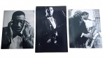 Lote com três reproduções em papel fotográfico de Grandes Mitos do Jazz. Medida da maior 30x20cm.