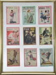 Conjunto de cards colecionáveis Norman Rockwell Collector Cards, produzidos pela Comic Images, reunindo reproduções de capas clássicas da The Saturday Evening Post. Coleção composta por 9 cartões, com ilustrações icônicas de Norman Rockwell, acompanhadas de textos explicativos no verso, datados entre as décadas de 1910 e 1950. Apresentados em moldura expositiva envidraçada. Peça de caráter decorativo e colecionável, de forte apelo histórico e cultural, representativa da arte editorial americana do século XX.. 37x28 cm