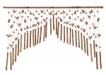 Arte popular - bandô decorativo em madeira e barro, haste superior sustentando múltiplos pendentes articulados, formados por pássaros esculpidos e contas torneadas em madeira. 91x56 cm.