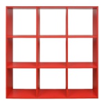 Estante retro (TOK&STOK) na cor vermelha, contendo 9  ninchos para objetos. 128x128 cm.