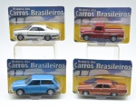 FREE WHEELS - Coleção história dos carros brasileiros , contendo 4 miniaturas de carros em metal e plastico rígido, sendo: 1 Chevrolet Opala SS, 1 Dodg Dart, 1 Volksuwagen Brasilia e 1 Ford F100. Todos lacrados. 12x6x6 cm (media).