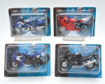 MAISTO - Coleção Fresh metal, contendo 4 miniaturas de motos em metal e plastico rígido, SENDO:  1 Honda CBR 1100XX, 1 Ducati 999 S, 1 Yamaha YZF R1 E 1 Suzuki GSX 1300R Hayabusa. 14x6 cm (media).