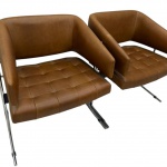 Jorge Zalszupin - Poltrona Sênior -    par poltronas executadas em pés de ferro  , com estofamento em couro natural CH 03 caramelo   Perfeito estado.