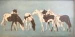 ROBERTI - OST, "Cavalos" assinado no C.I.D ,emoldurado, Medidas da obra:  50 x 118 cm de comp. Tela com pequenas marcas do tempo.