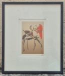 Jacques Berteaud, serigráfia sobre cartão "Toro" assinada em monograma, medindo 15 cm por 20 cm.