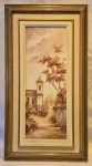 Eliana B. Fragoso acrílico sobre tela representando paisagem com igreja   medida interna  49 cm por 19 cm e total emoldurada 68 cm por  38 cm.