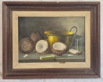 Henrique di Lello, óleo sobbre tela "Natureza Morta" medida interna 31 cm por 45 cm e total medindo 46 cm por 61 cm, apresenta faltas na moldura por ataque de cupins.
