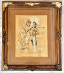 Técnica mixta sobre cartão assinatura não identificada medida interna 24 cm por 18 cm e total 39 cm por 33 cm a moldura se encontra no estado..