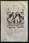 litografia - Paul Gavarni (ilustrador francês 1804-1866) - litografia original publicada no Jornal Le Charivari (1832 a 1937 jornal diário humorstico) - Paris Le Soir -  Imp. D` Aubert & Cie. - papel amarelado pelo tempo - medida da imagem (19,8x16) cm - medida da folha (36x25) cm.